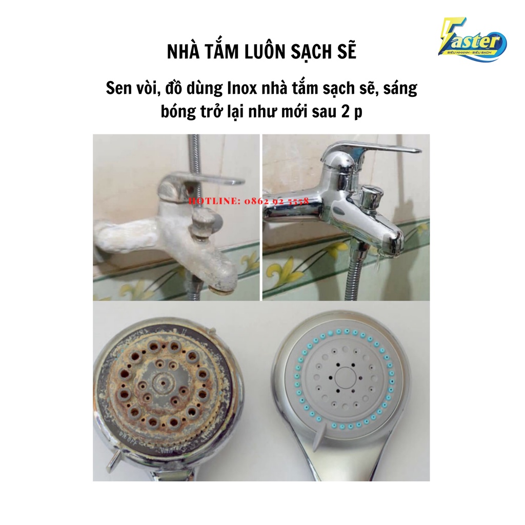 [SIÊU MẠNH] Chai xịt tẩy cặn canxi bám cặn làm ố mờ, xỉn màu vòi nước inox 304, Faster CS Plus 350ml