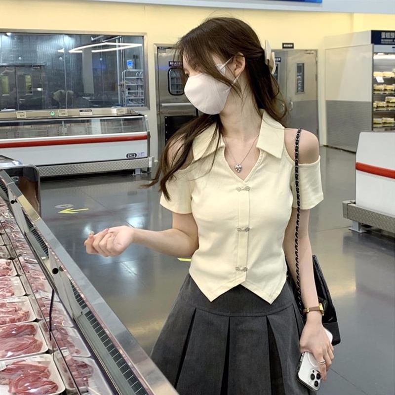 Áo thun polo ZHELIHANGFEI tay ngắn hở vai thời trang gợi cảm cho nữ