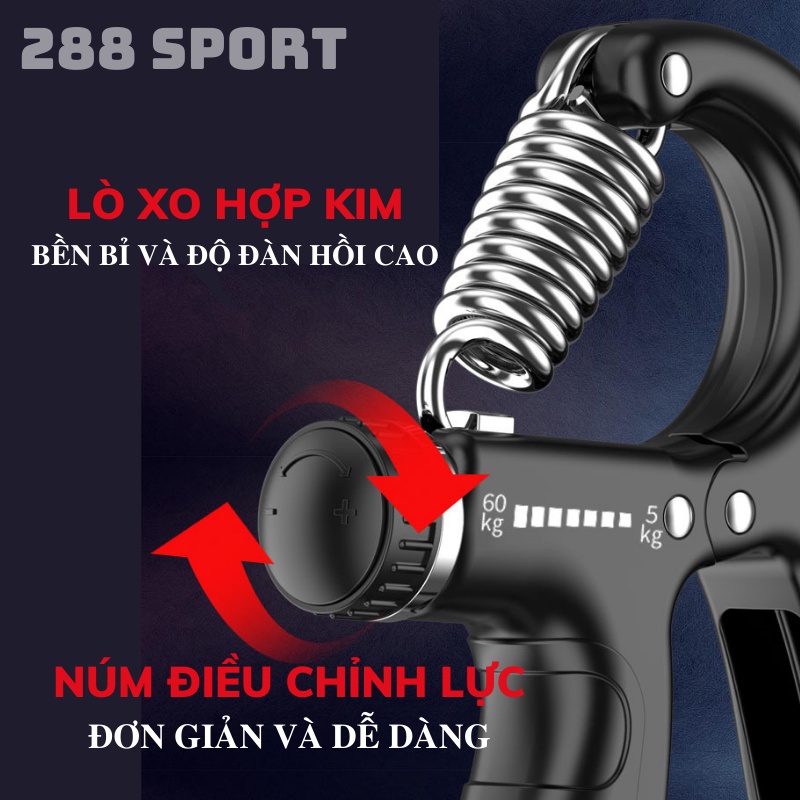 Kìm tập cơ tay có đếm số điều chỉnh lực từ 5 - 60 kg, kìm bóp tay, dụng cụ tập cẳng tay tập gym tại nhà