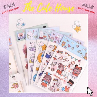 Set 4 tấm sticker/hình dán giấy cắt dán trang trí nhiều hoạ tiết cute
