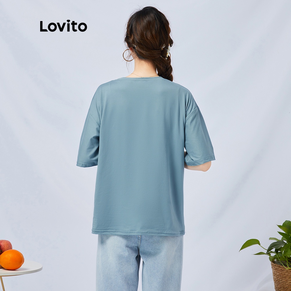 Áo thun cổ tròn in hình mặt trời Lovito L11081(Xanh lam)