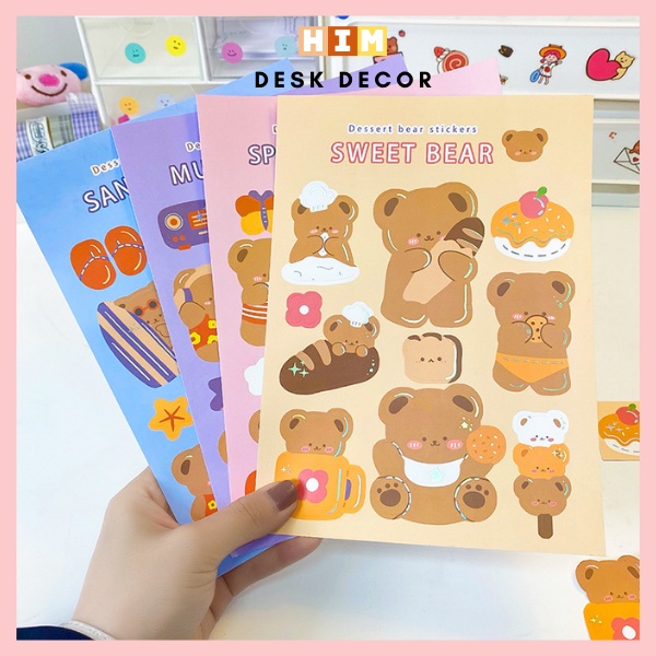 Hình dán Sticker tráng trí lap topp vali mũ bảo hiểm không thấm nước chủ đề gấu nâu