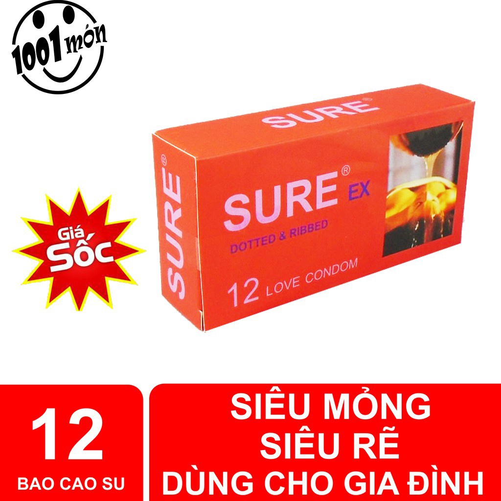 Bao cao su gân gai SURE chính hãng, bao cao su siêu mỏng kéo dài thời gian quan hệ