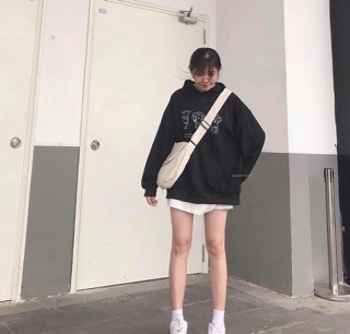 Túi đeo chéo Canvas đen - be (ảnh thật)