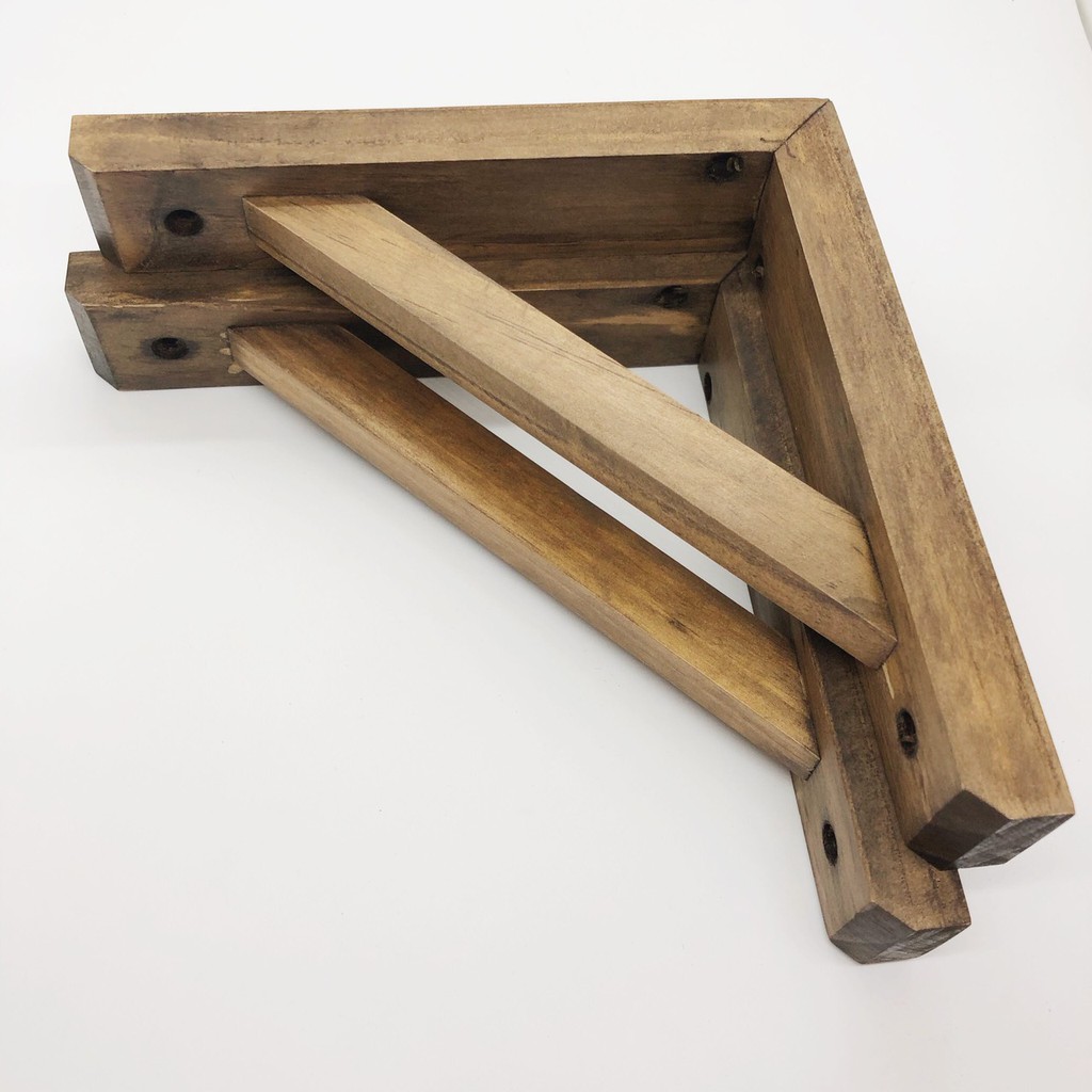 Cặp chân kệ gỗ treo tường, eke gỗ, giá đỡ chữ L màu nâu rustic