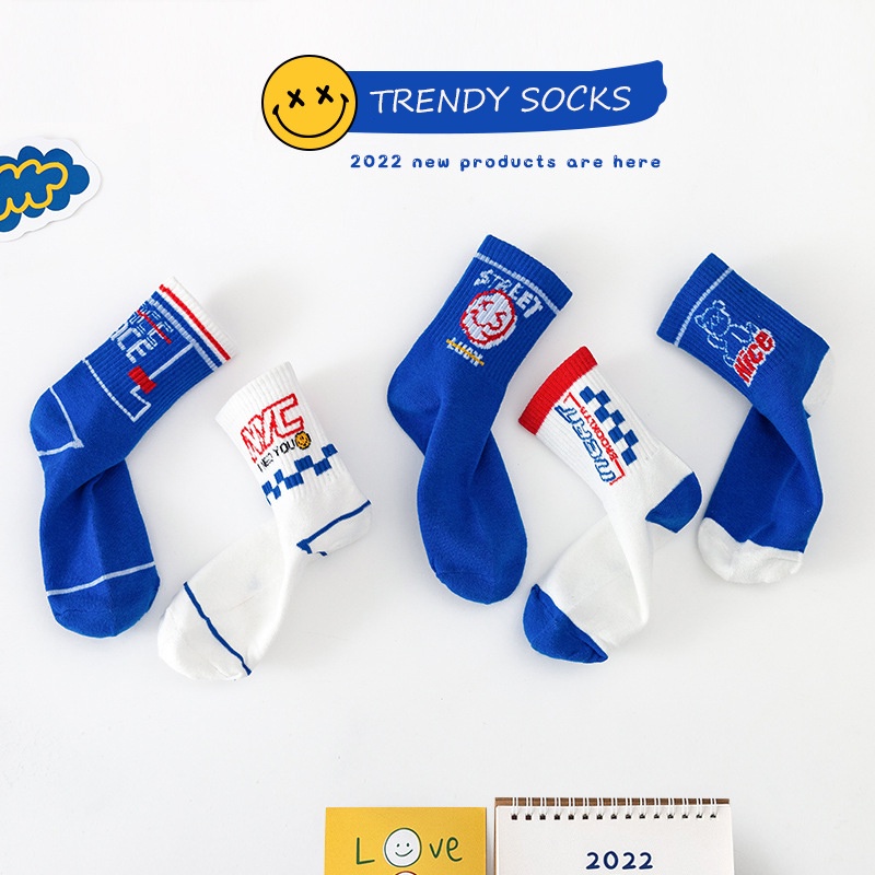 [THOMAS KIDS] 5 cặp 1-12 Yrs Vớ trẻ em chất lượng cao Cotton Letter Number Thoải mái cho trẻ em mùa hè Vớ cho bé trai bán buôn có sẵn