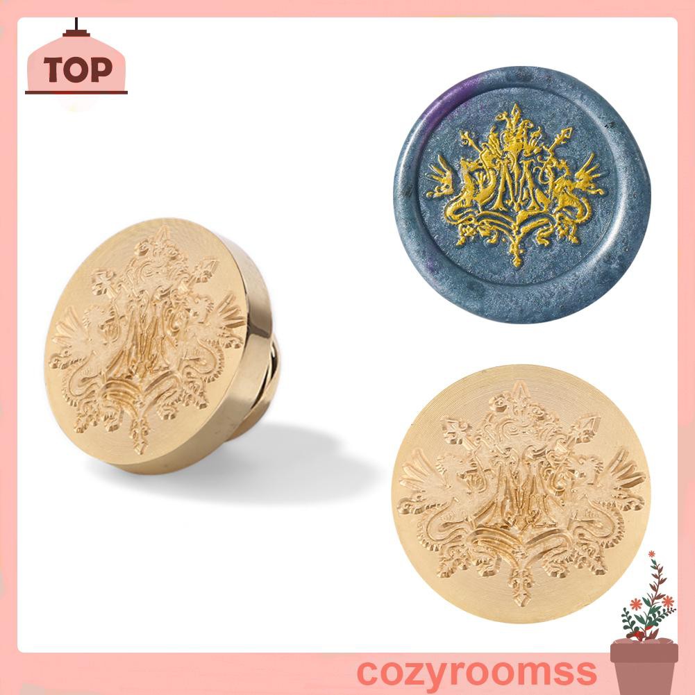 Đầu con dấu đóng sáp hình tròn bằng đồng trang trí thiệp mời/phong bì phong cách retro cổ điển không có tay cầm