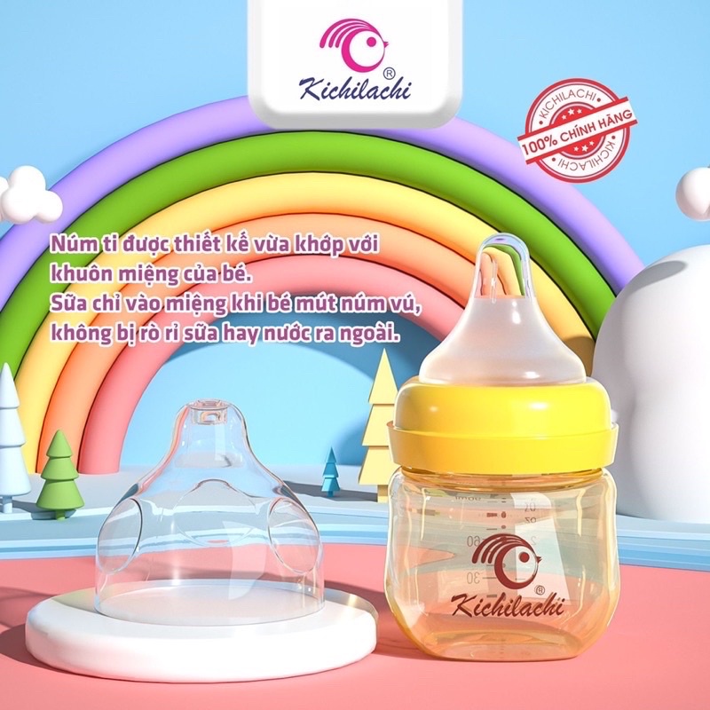 BÌNH SỮA SƠ SINH PPSU KICHI CỔ RỘNG 90ML/160ML TẶNG THÊM 1 NÚM
