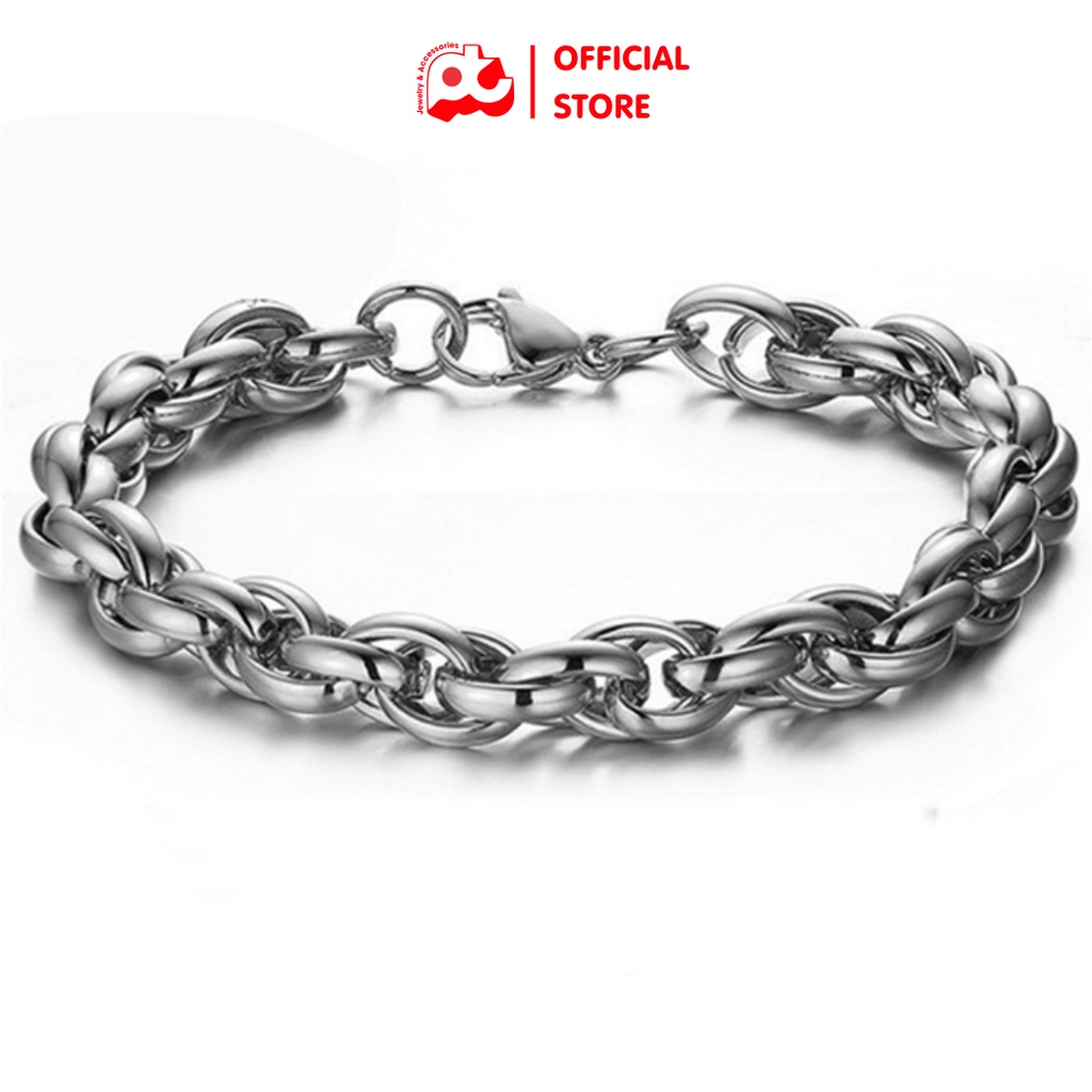 Lắc tay nam cao cấp rẻ đẹp kiểu bông dừa thời trang titan thép không gỉ PT JEWELRY cỡ 11mm màu trắng PTLTNA18