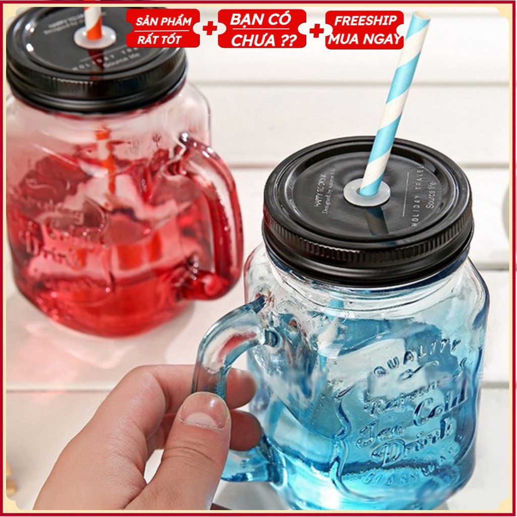 (Bán Buôn) Cốc Trà Sữa Thủy Tinh Độc Đáo Có Ống Hút (Màu Sắc Ngẫu Nhiên)