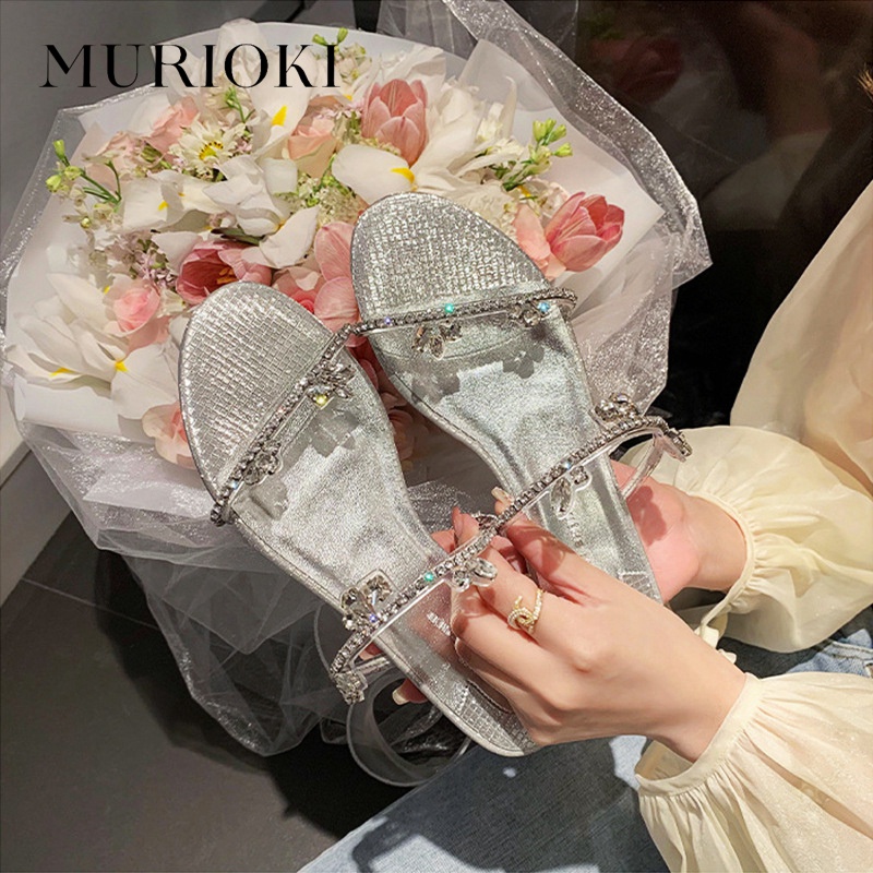 MURIOKI Giày Cao Gót Đính Đá Lấp Lánh Thời Trang Mùa Hè 2022 Cho Nữ