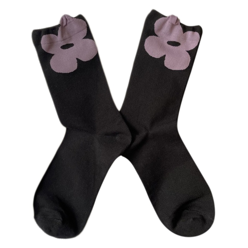 YOUYO Vớ cotton cổ thuyền họa tiết hoa màu sắc tương phản phong cách Harajuku Hàn Quốc cho nữ sinh