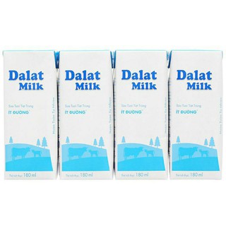  Lốc 4 hộp sữa tươi Dalat Milk 180ml ít đường có đường 