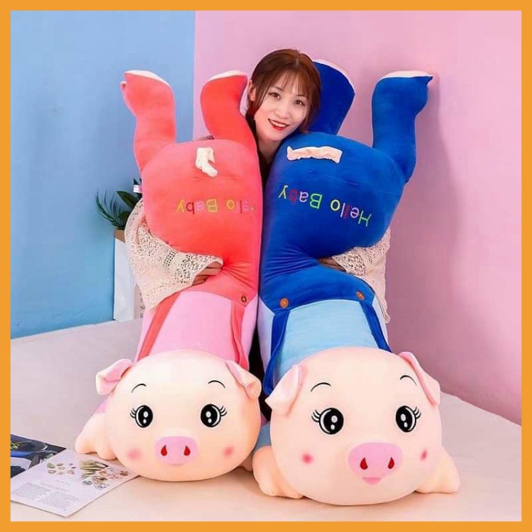 Gấu bông heo mặc yếm gối ôm heo to ôm ngủ mềm mịn kích thước 95cm 1m3