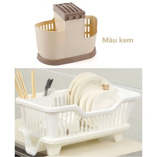 Bộ 1 Ống đựng đũa tiện ích và 1 giá để bát nhựa PP HomeStar