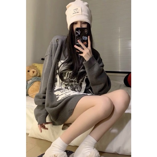 Áo nỉ sweater unisex dài tay nam nữ in họa tiết,  màu xám đen SW3 | BigBuy360 - bigbuy360.vn