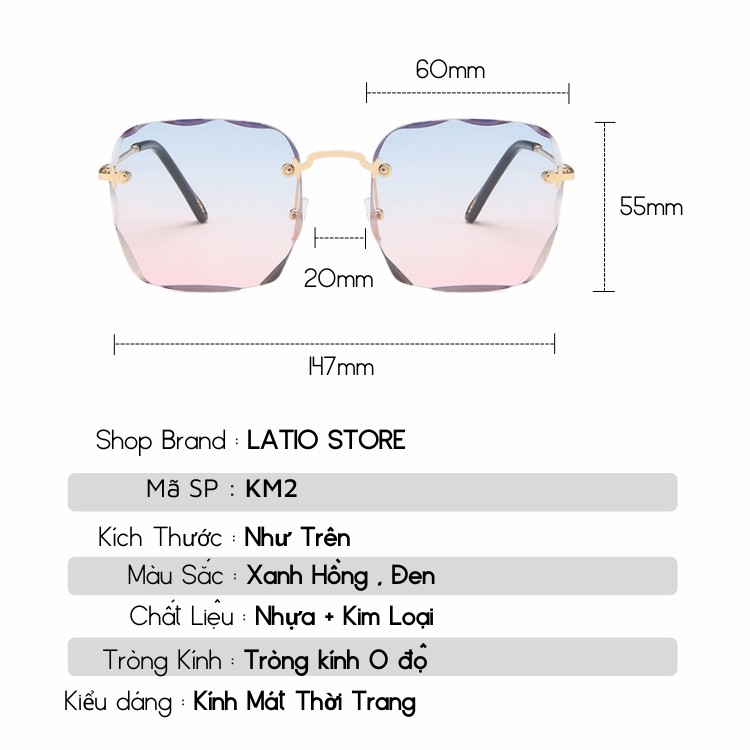 Kính mát thời trang mắt kính vuông gọng kim loại không viền cao cấp LATIO KM3 | BigBuy360 - bigbuy360.vn