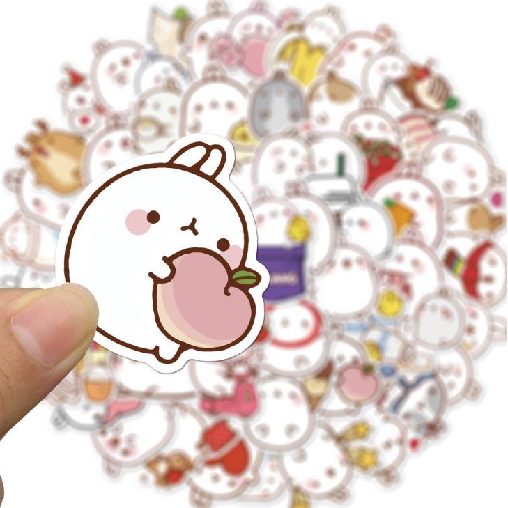 Sticker MOLANG nhựa PVC không thấm nước, dán nón bảo hiểm, laptop, điện thoại, Vali, xe, Cực COOL #126