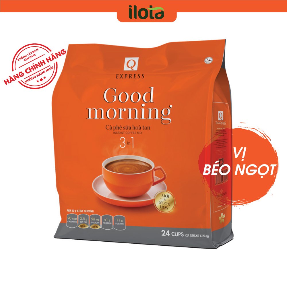 Cà phê hòa tan 3 in 1 Goodmorning cafe sữa uống liền (bịch 24 gói x 20gr) Trần Quang Coffe