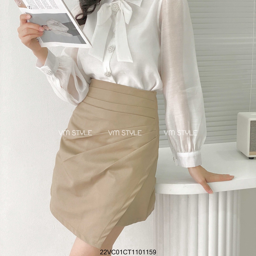 Chân váy ngắn chữ A VMSTYLE xếp ly tà kiểu -07195- 22CV01CT1101
