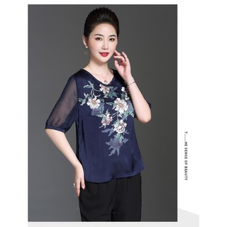 Áo lụa trung niên tay voan cao cấp