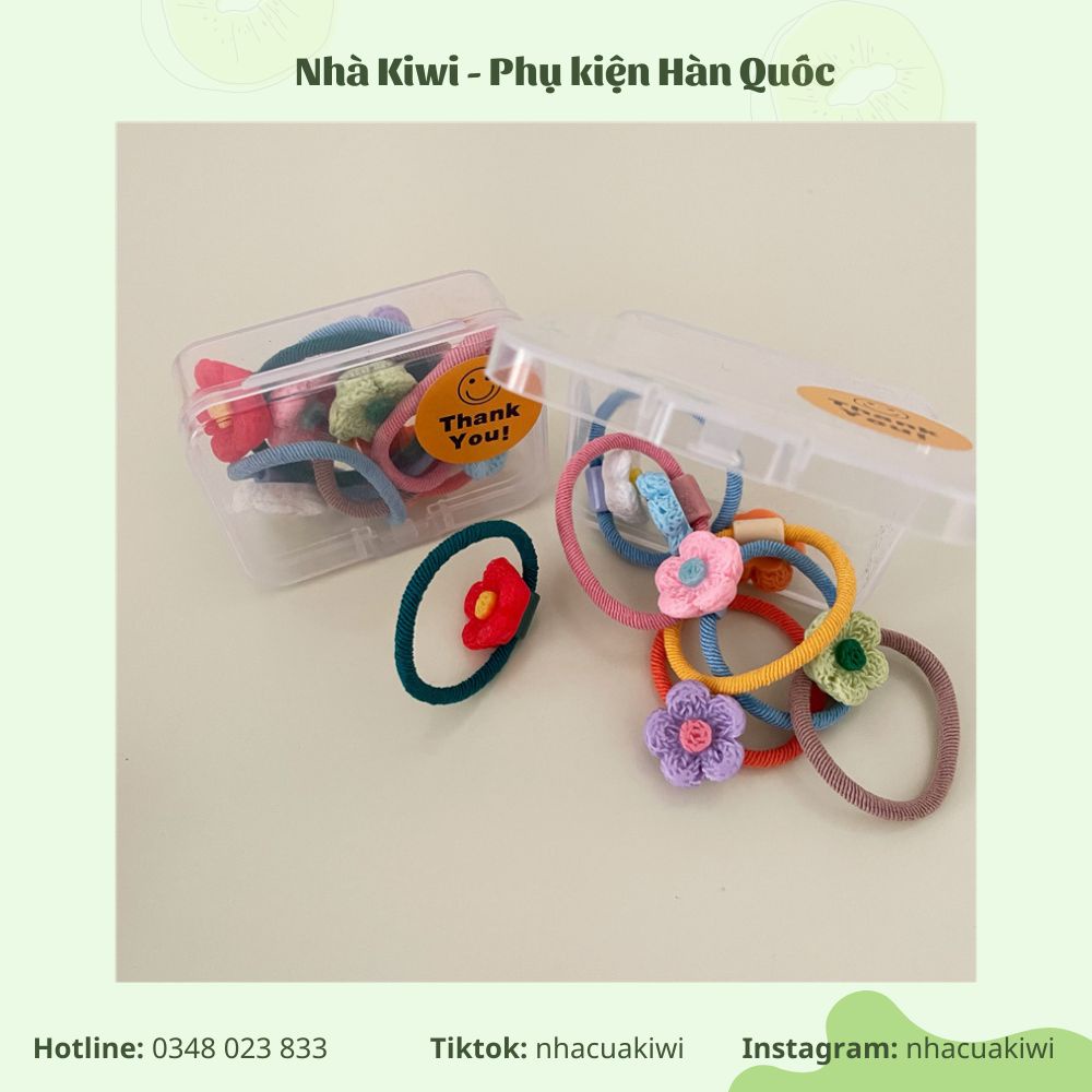 Hộp 7 chiếc cột tóc hoa nhựa nhiều màu cho bé