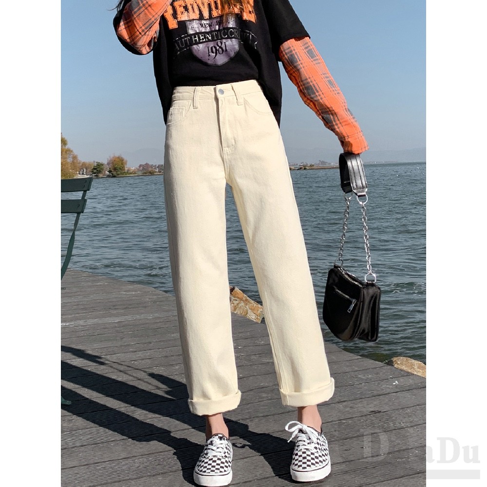 Daduhey Quần jean ống rộng phong cách hàn quốc cho nữ size S-5Xl