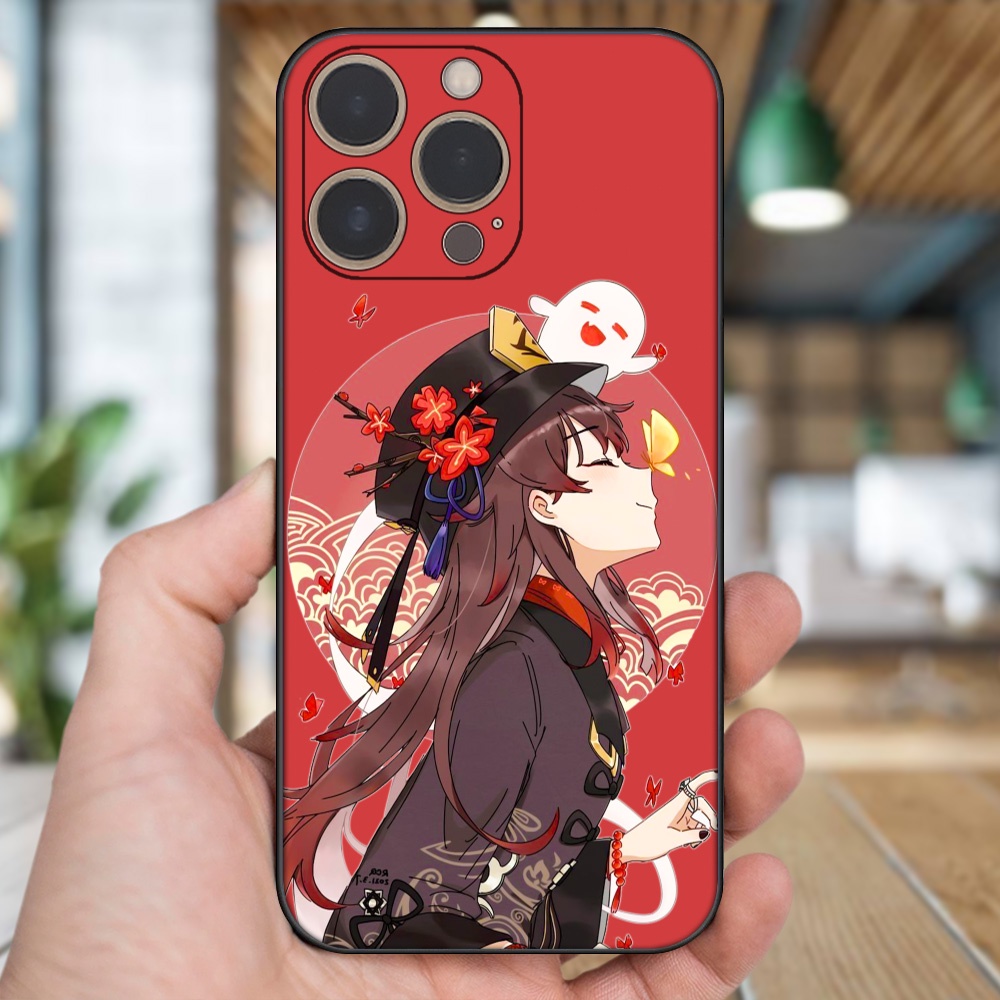 Ốp lưng iPhone 13 Pro dẻo đen cạnh vuông in hình Hutao Genshin Impact