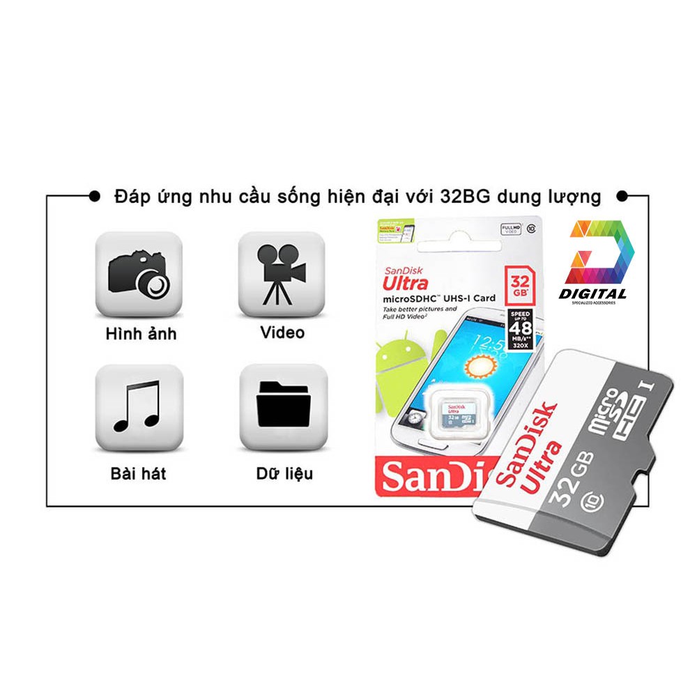 Thẻ Nhớ SanDisk Ultra 32GB 100MB/s MicroSDXC UHS-I A1 Chính Hãng