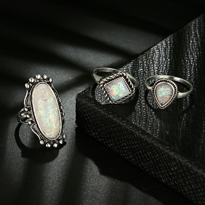 Bộ Nhẫn Đốt Ngón Tay Đính Đá Opal Phong Cách Boho