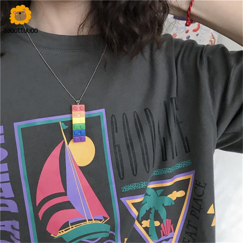 Dây chuyền hình khối  màu cầu vồng cho unisex