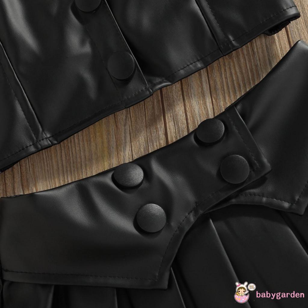 BABYGARDEN-1-6years Baby Girls Casual Suit, Solid Color Sleeveless Sling Tops+Button Pleated Short Skirt, Black
