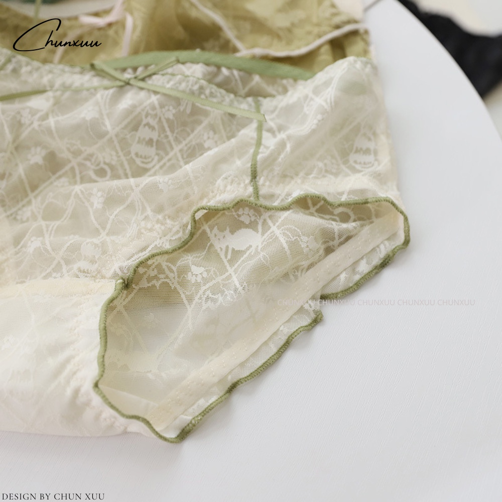 Quần lót ren nữ vải ren gấm cao cấp họa tiết mèo in chìm đính nơ dễ thương ChunXuu - QC130