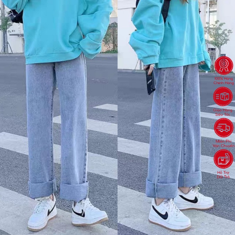 Quần Jeans nữ, Quần Jeans baggy xanh sky ống suông, rộng, hottrend 2021-Trend Clothing!