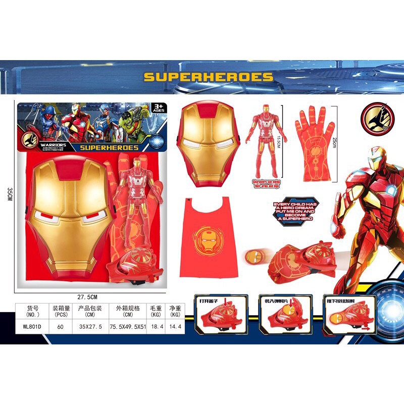 Đồ chơi Áo choàng siêu anh hùng Người Sắt và nhiều phụ kiện cao cấp