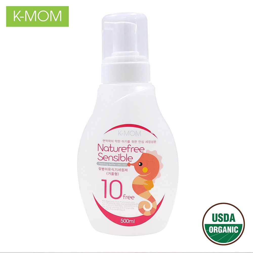 Nước rửa bình &amp; rau quả hữu cơ K-Mom Hàn Quốc dạng chai tạo bọt (500ml)