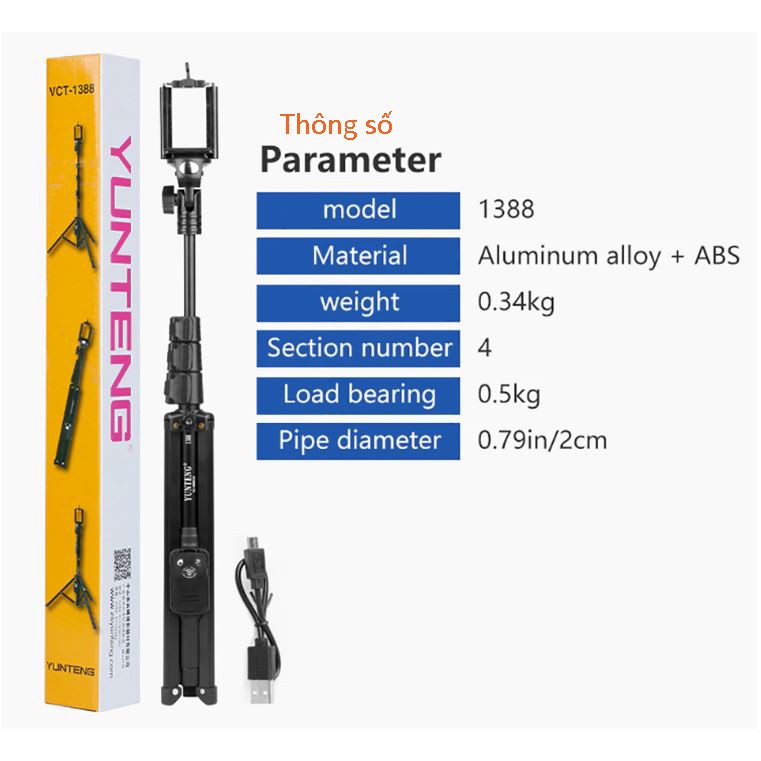 Gậy tự sướng 3 chân Yunteng VCT 1388 (phiên bản mới)- hàng chính hãng