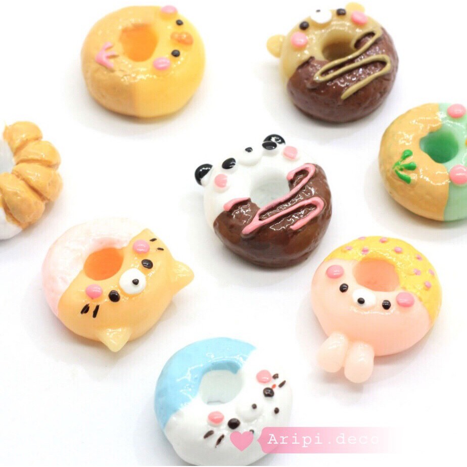 Charm bánh rán donut hình thú Nhật siêu siêu xinh B8 /Nguyên liệu làm phụ kiện handmade vòng tay / resin