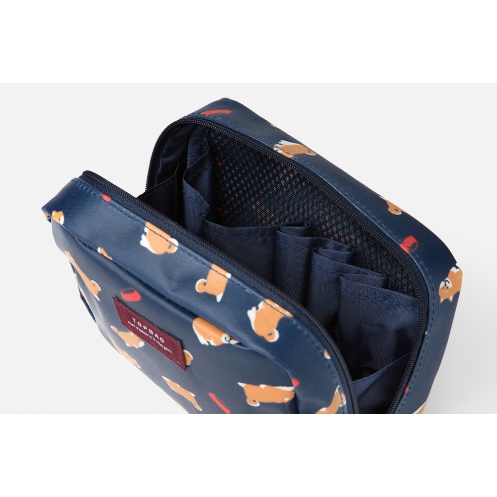 Túi Đựng Mỹ Phẩm ARTBOX Hàn Quốc Họa Tiết Chó Shiba Màu Xanh Navy