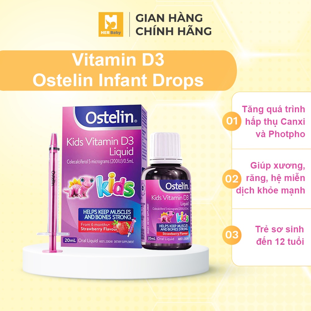 Vitamin D3 Ostelin Infant Drops/Liquid Kids Dạng Nhỏ Giọt và Dạng Nước 20ml giúp xương bé chắc khỏe - Herbaby