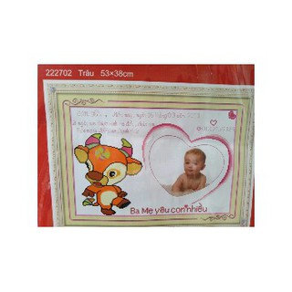 Tranh thêu chữ thập khung hình con giáp trâu 222702 53x38cm