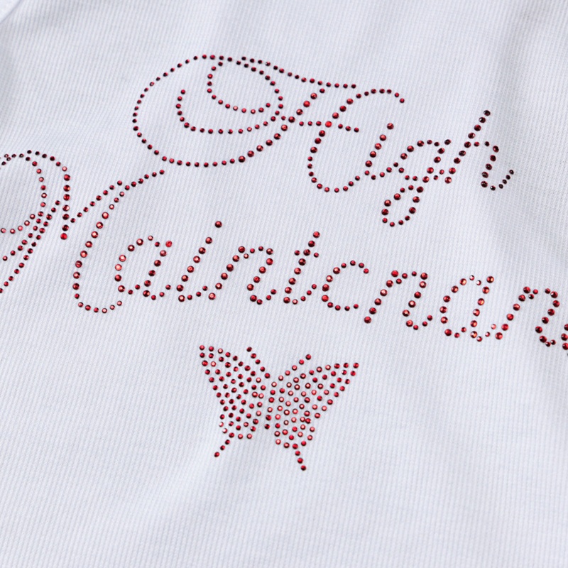 Brroa Áo Croptop Dệt Kim Không Tay Có Gân In Chữ Và Bướm Đính Đá Harajuku Cho Nữ