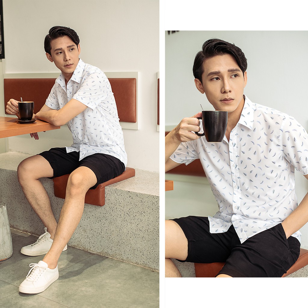 Áo sơ mi nam ngắn tay cao cấp Biman by Biluxury màu trắng hoạ tiết nhã nhặn 4SMCH007TRT | BigBuy360 - bigbuy360.vn