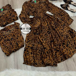 Đầm lụa quãng Châu họa tiết beo
