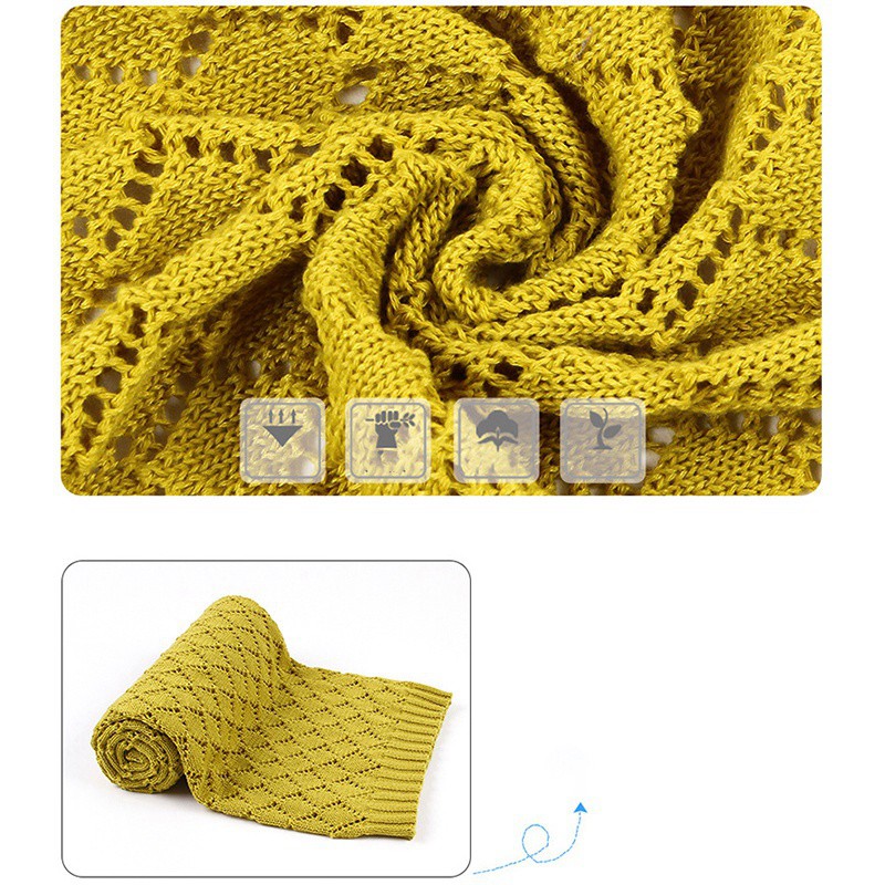 Chăn cotton dệt kim kiêm khăn quấn cho bé sơ sinh màu vàng