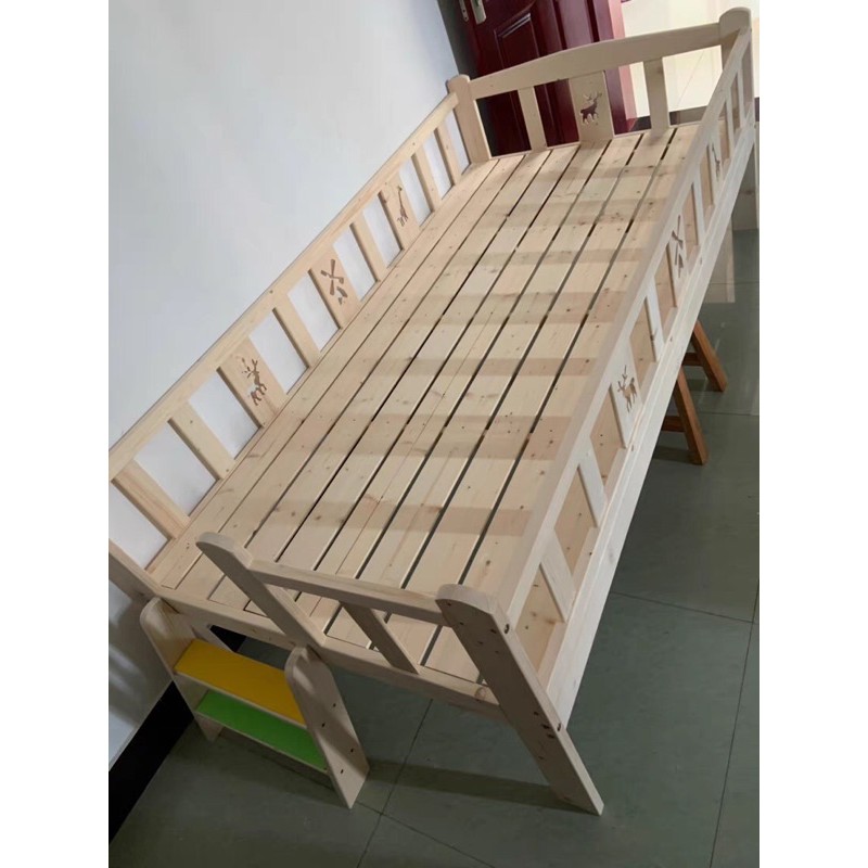 Giường em bé gỗ thông tự nhiên quây 3 mặt size 200cm có cầu thang | BigBuy360 - bigbuy360.vn