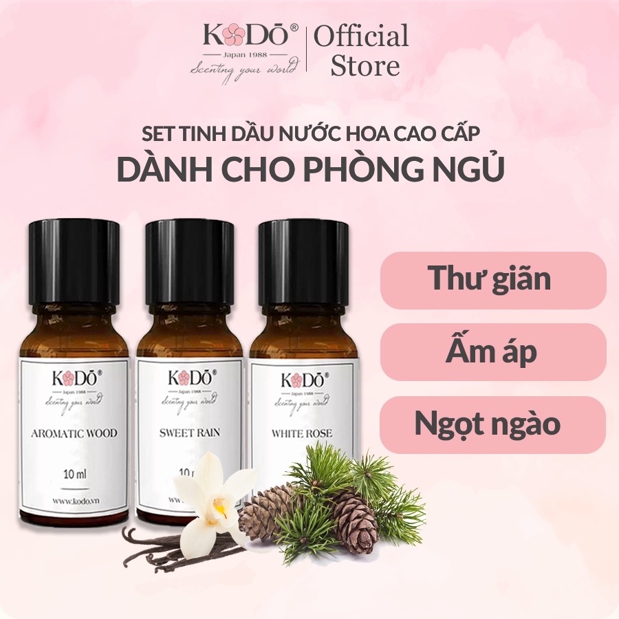 Combo 3 Chai Tinh Dầu Nước Hoa KODO dành cho Phòng Ngủ - Nhẹ nhàng, Ngọt ngào, Ấm áp - 10mlx3