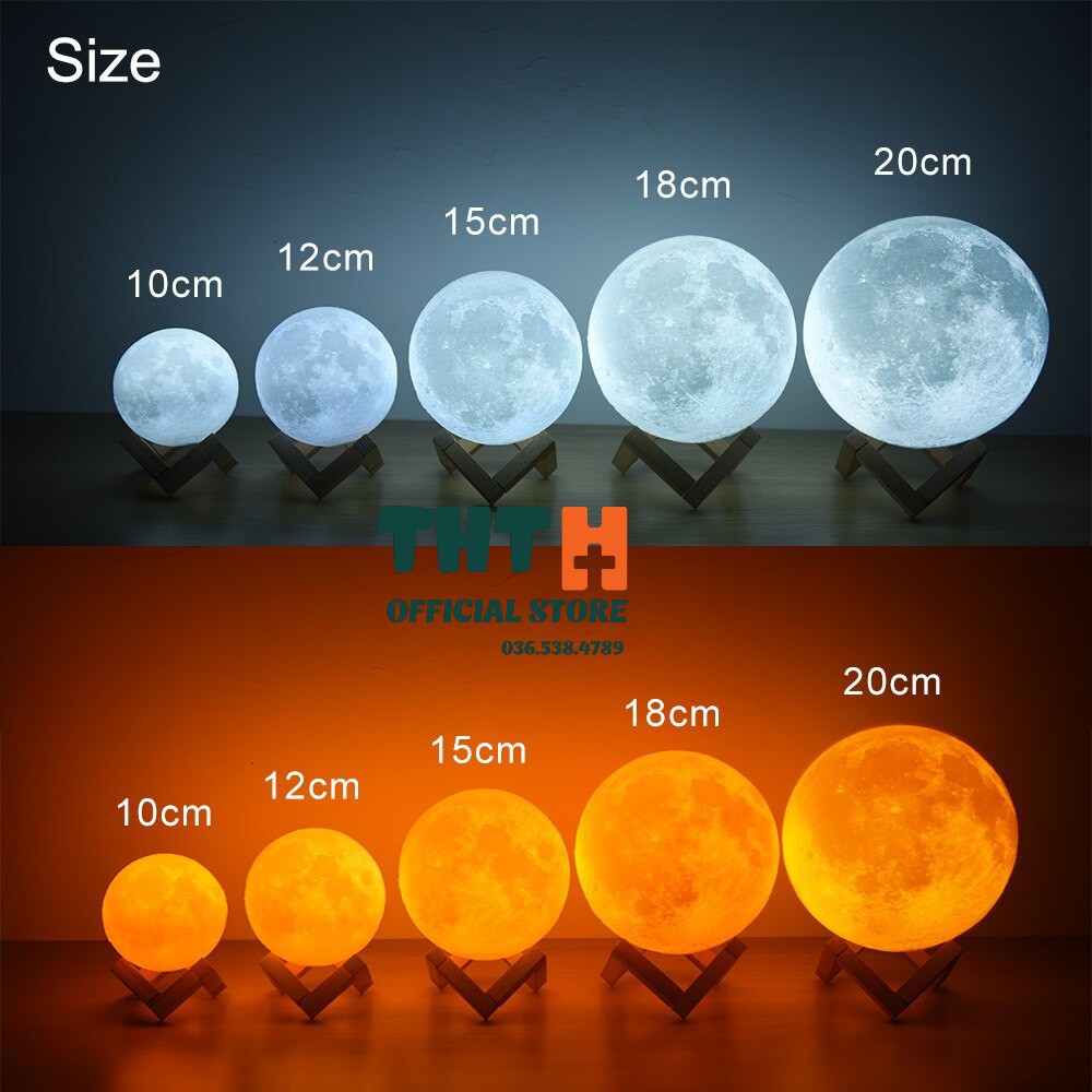 Đèn Ngủ Mặt Trăng  size 12cm 15 cm 18cm có điều khiển từ xa tặng kèm đế gỗ  BH 6 THÁNG Toàn Quốc.