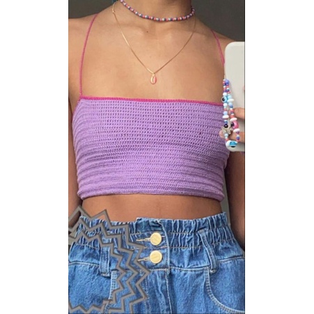 ÁO CROPTOP LEN PHỐI VIỀN MÀU ĐÁNG YÊU