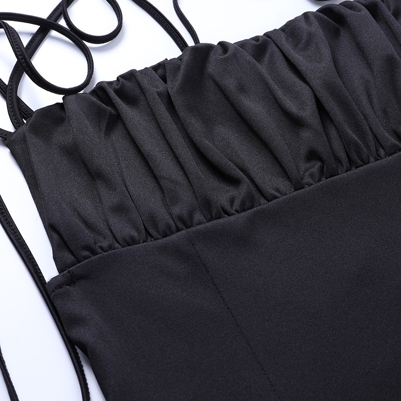 DUNEA Đầm hai dây lưng cao hở lưng xếp ly thời trang trẻ trung cho nữ